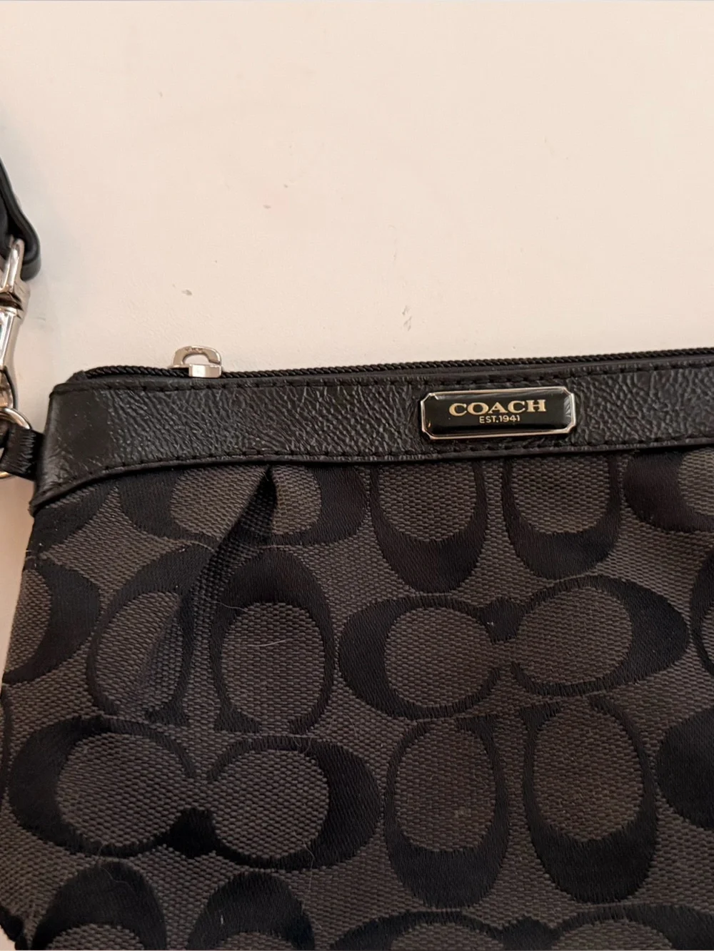 Coach Gray and Black Signature Canvas Wristlet
